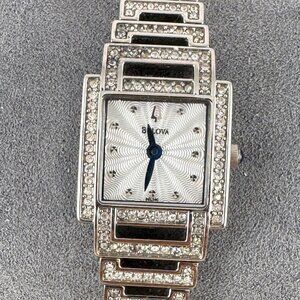 Elegant Bulova Cubic Zirconia Watch Florentine Finished Bracelet